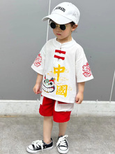 中国风夏装薄款古装潮儿童汉服女宝宝表演男童短袖套装棉麻唐装