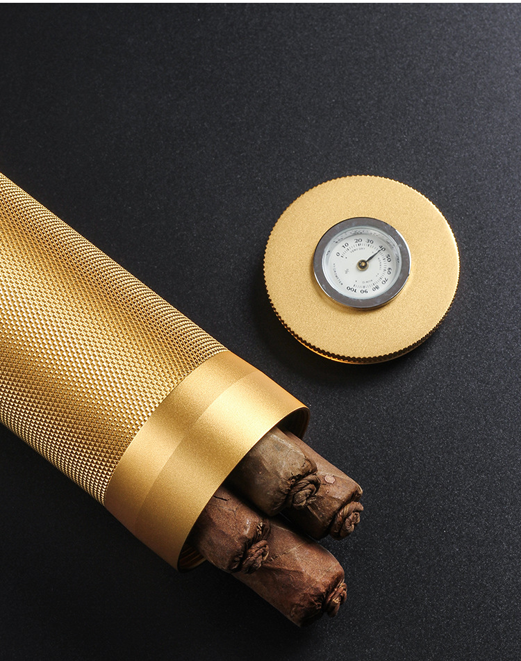 雪茄管雪茄保湿管三支五支带加湿片湿度计套装雪茄筒雪茄管铝大号