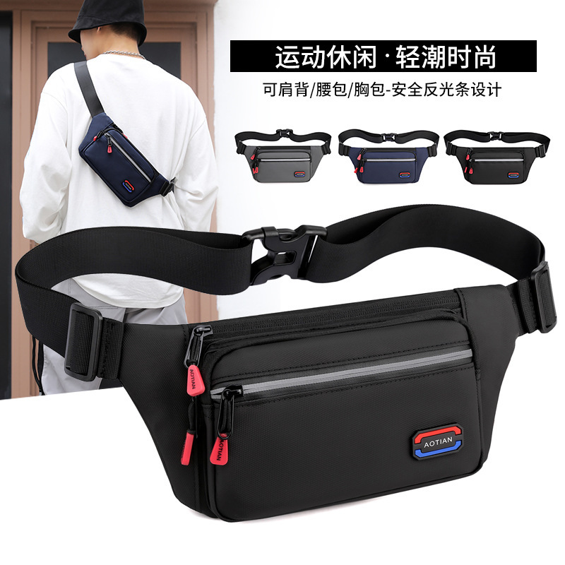 New Street Fashion Waist Bag Men's Nylon Large Capacity Sports Chest Bag Mountaineering Change and Mobile Phone Bag Generation Hair