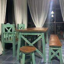 实木桌椅凳组合餐饮店花店包花桌子工作台饭店吃饭桌子家用地中海