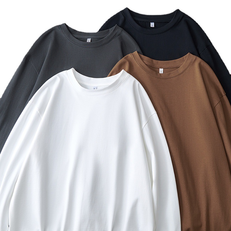 Long Sleeve T-shirt Men's 2023 Spring New Solid Color Base Shirt Cotton Multi-Color Men's round Neck Loose plus Size T-shirt