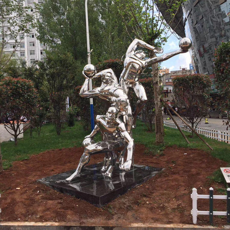 不锈钢抽象镜面人物雕塑校园体育运动员主题造型广场园林景观摆件