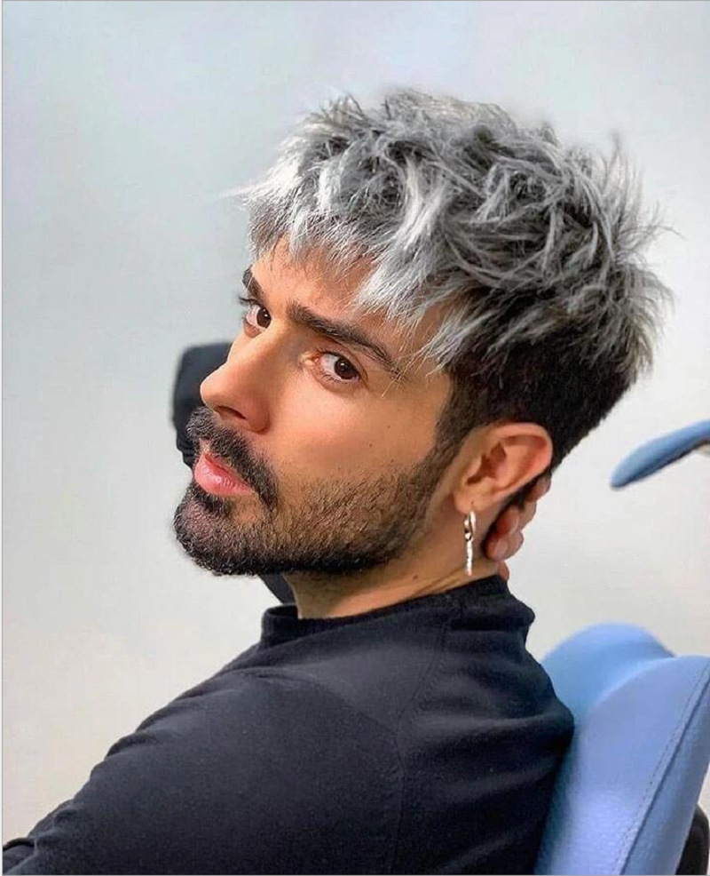 男士假发欧美外贸时尚短发混色款纹理蓬松短直发帅气蓬松化纤头套