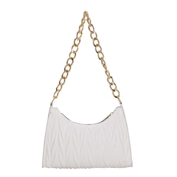 High-Grade Pleated Chain Bag Women's Underarm Bag Trendy Bag Bugs Baguette 2023 New Shoulder Bag Solid Color Bags with Gold Chain