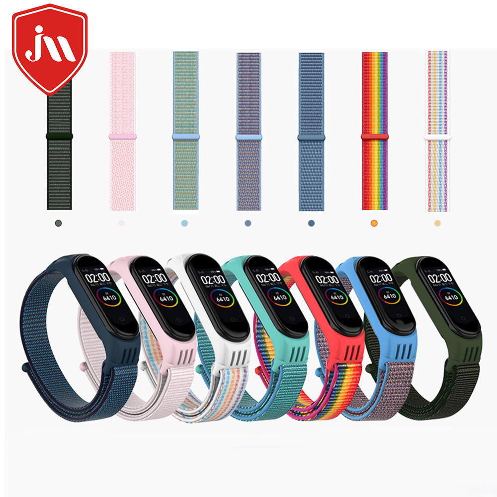 适用小米手环3/4/5/6尼龙腕带tpu一体式尼龙回环表带魔术贴表带