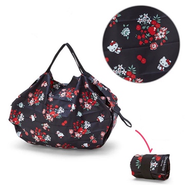 现货环保袋hellokitty印花黑底小花图案创意折叠便携购物袋收纳袋