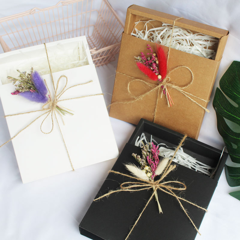 复古牛皮纸贴花小清新礼盒天然干花装饰礼品包装盒婚礼伴手礼盒子