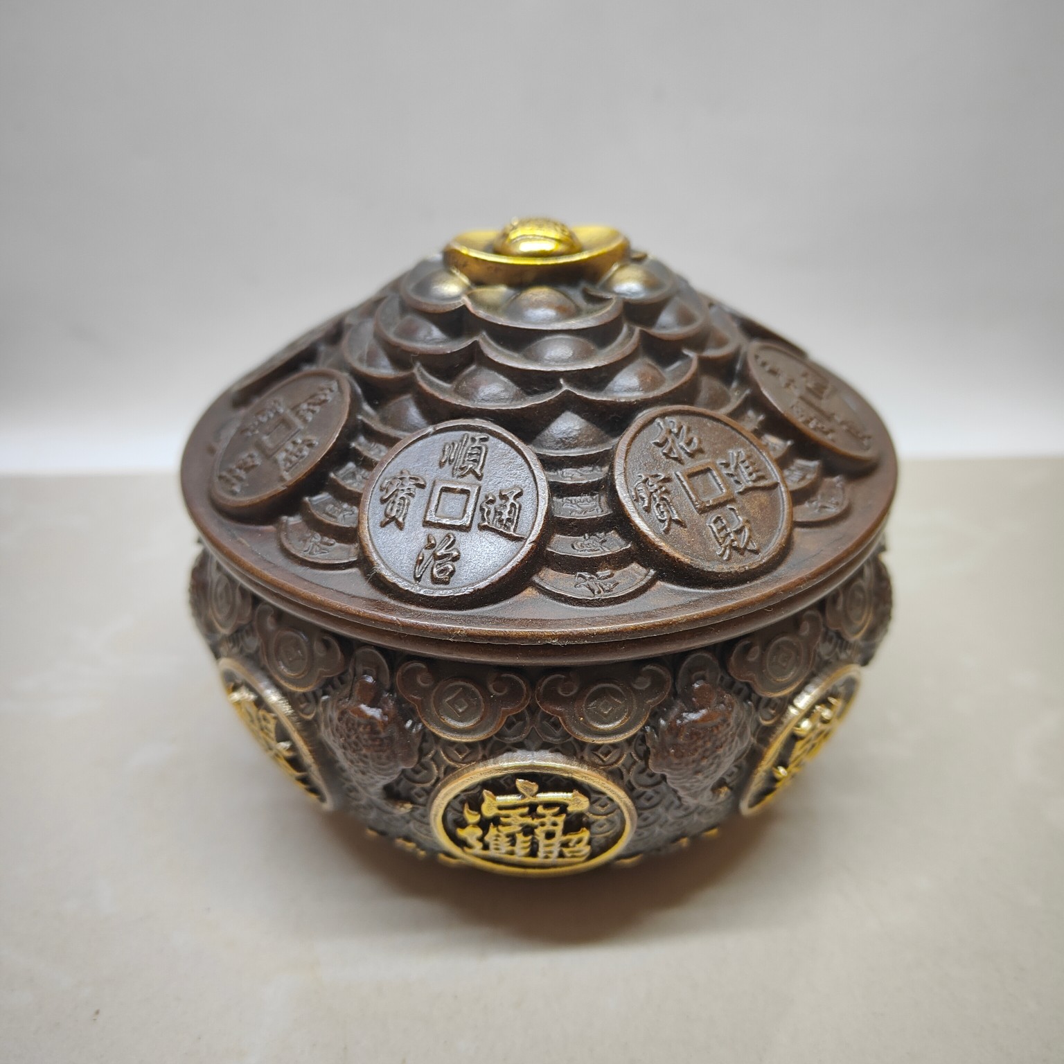 招财进宝聚宝盆黄铜仿紫铜鎏金复古工艺品支持批发代发对接-阿里巴巴