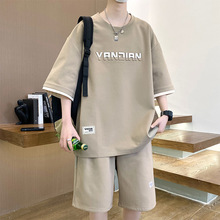 夏季新款短袖T恤男士运动套装潮牌时尚简约韩版大码t恤休闲套装男