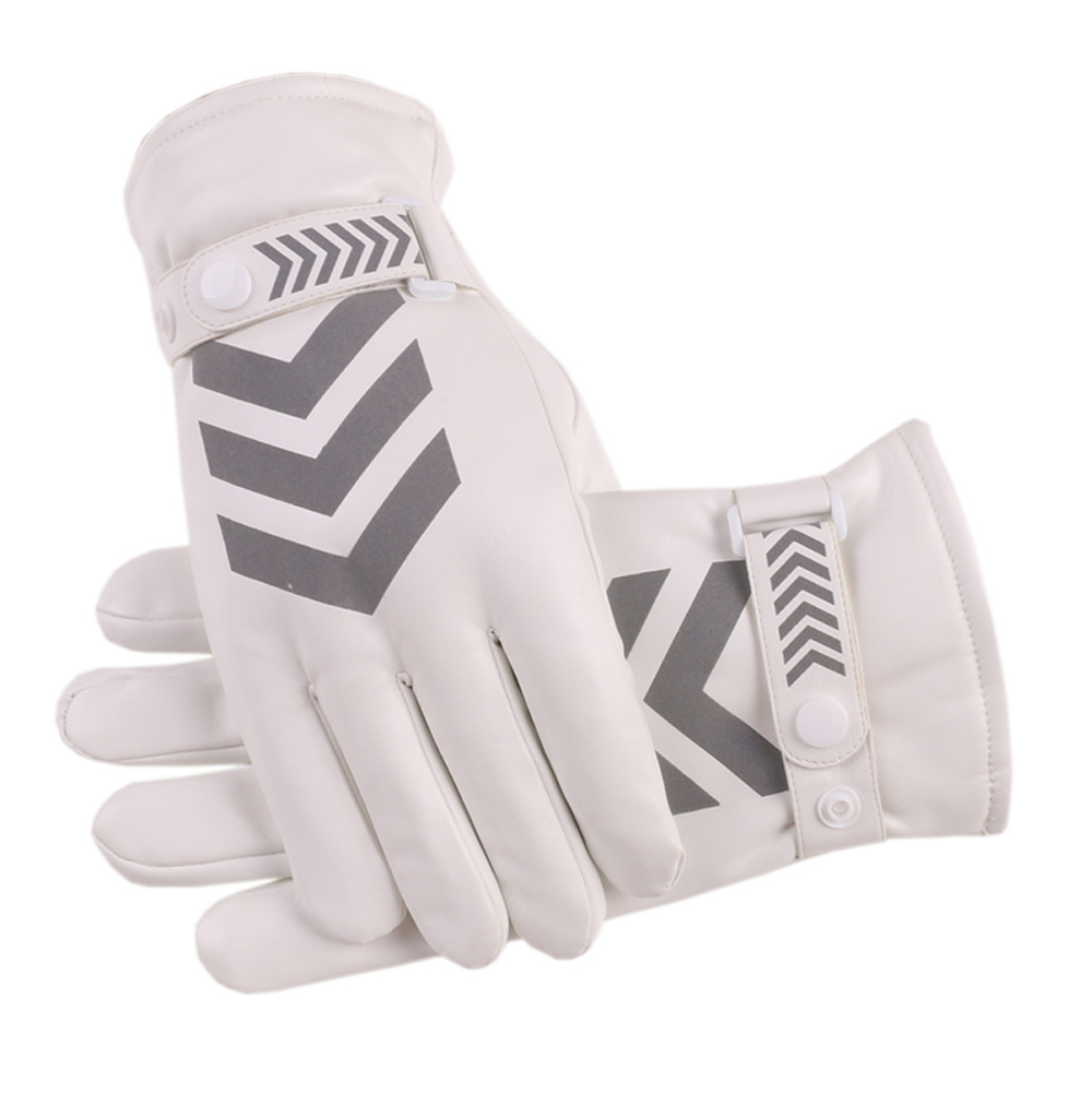 冬季男士骑行皮手套交通指挥保安执勤反光手套巡逻加绒保暖手套