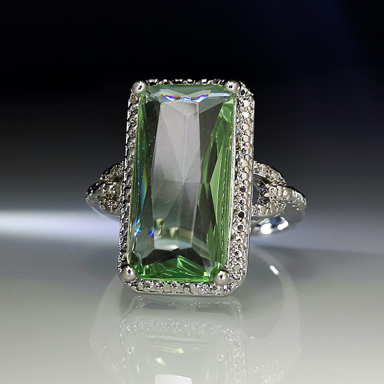 荣钰shein热卖时尚橄榄绿宝石戒指 欧美夸张个性指环跨境新款饰品