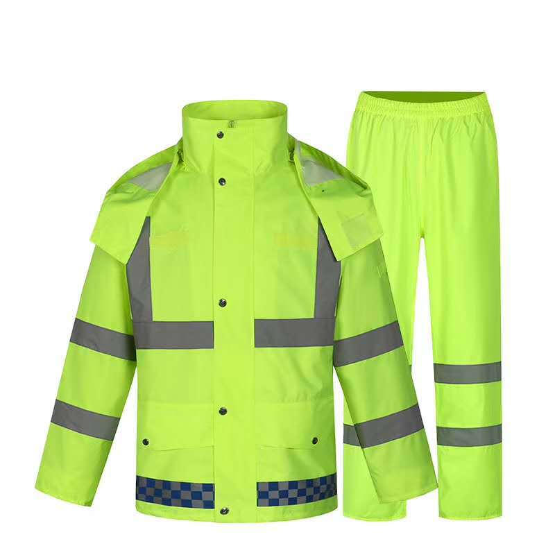 Adult Thickened Reflective Clothing Outdoor Traffic Split Rain Coat Set Suit High-Speed Duty Fluorescent Green Raincoat