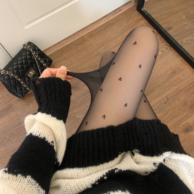 Japanese Thin Pantyhose Black Silk Pattern Love Jacquard Stockings Polka Dot Pantyhose JK Lolita One Piece Dropshipping