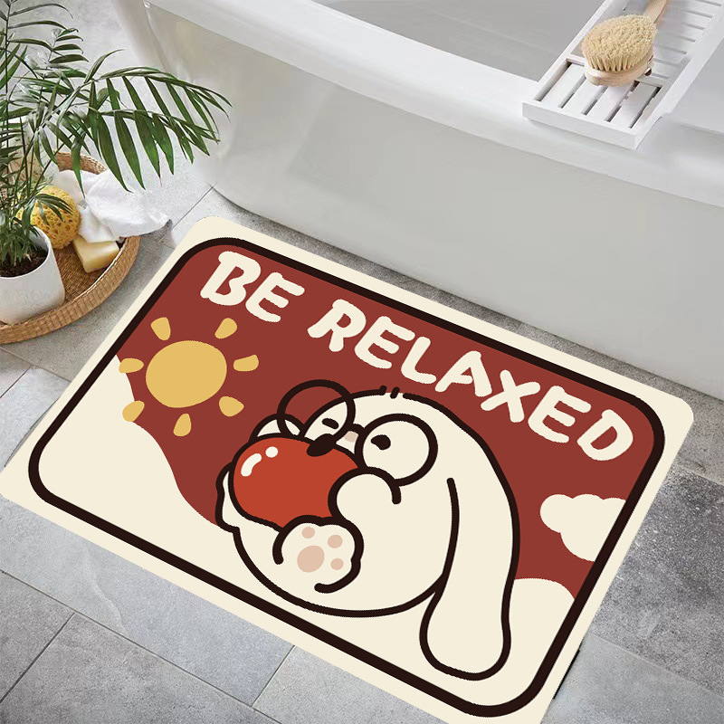 Rabbit Bathroom Faux Leather Floor Mat Water-Absorbing Quick-Drying Bathroom Doorway Foot Mat Toilet Kitchen Anti-Slip Stain-Resistant Carpet