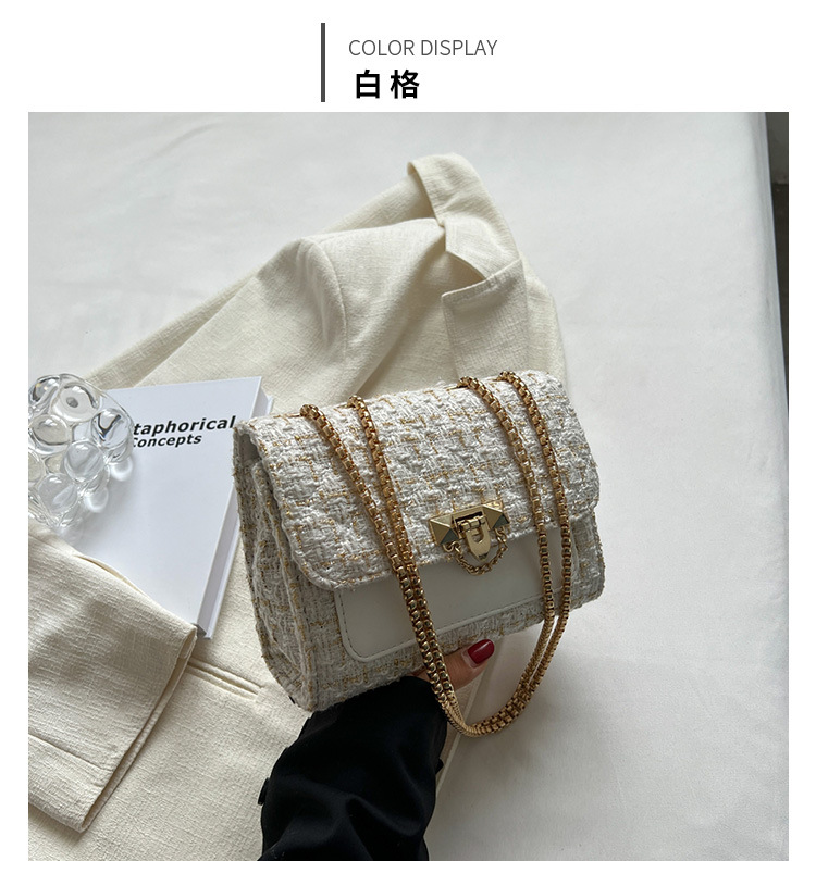 New Classic Style Lock Woolen Small Square Bag Mini Chain Bag Woolen Shoulder Crossbody Small Bag for Women One Piece Dropshipping