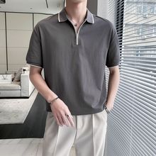 轻熟韩版翻领polo衫短袖男装新款夏季撞色边有领T恤显瘦上衣