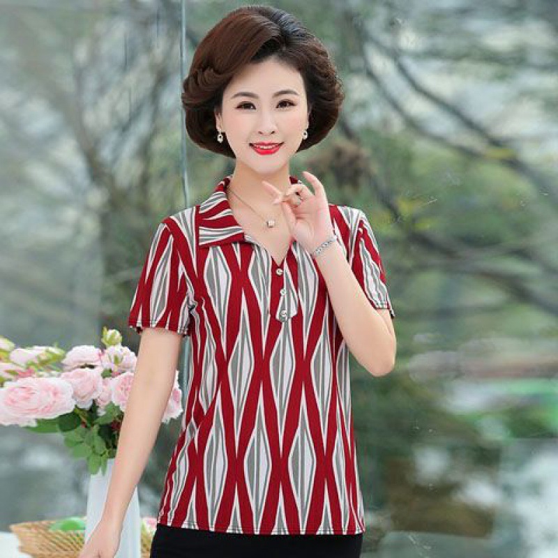 Short-Sleeved Mom Clothes 60-Year-Old Clothes Summer Old T-shirt Grandma Short-Sleeved Top Summer Women's Clothing