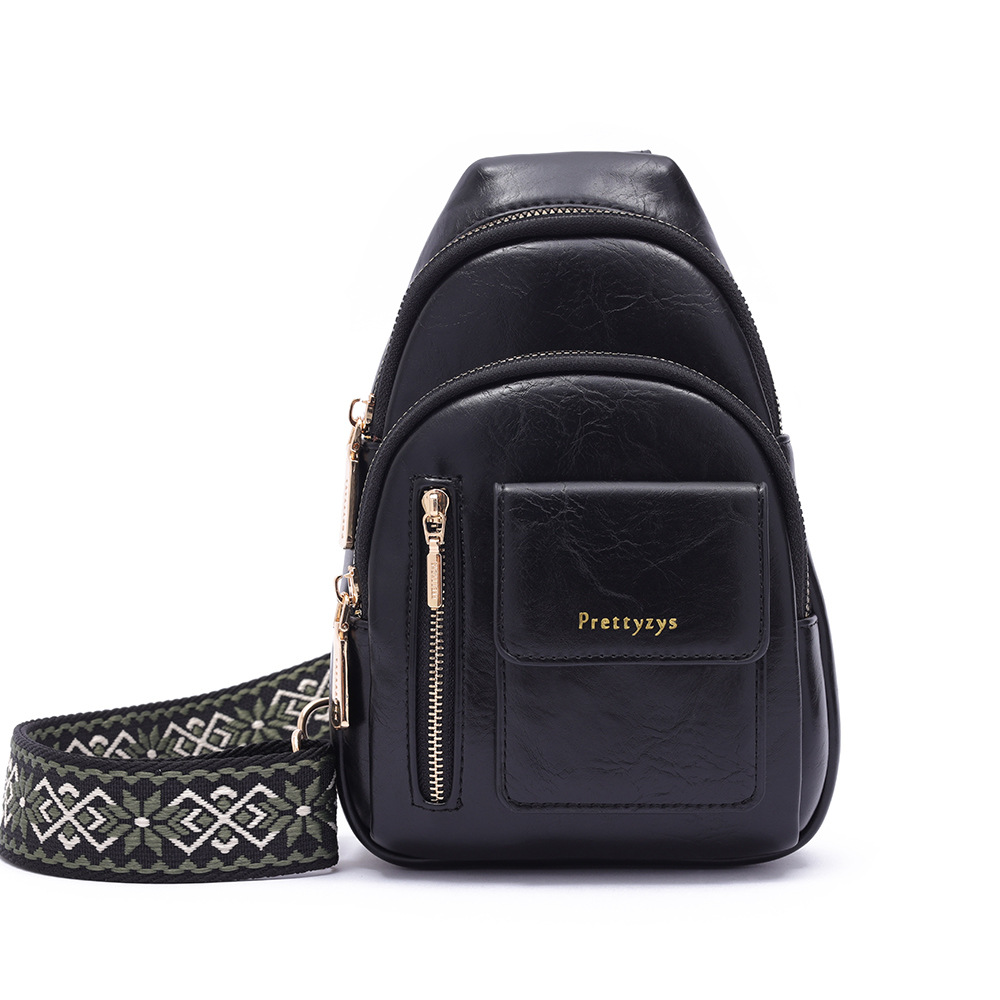 跨境普瑞蒂新款韩版个性时尚多功能单肩背包多隔层女款胸包单肩包