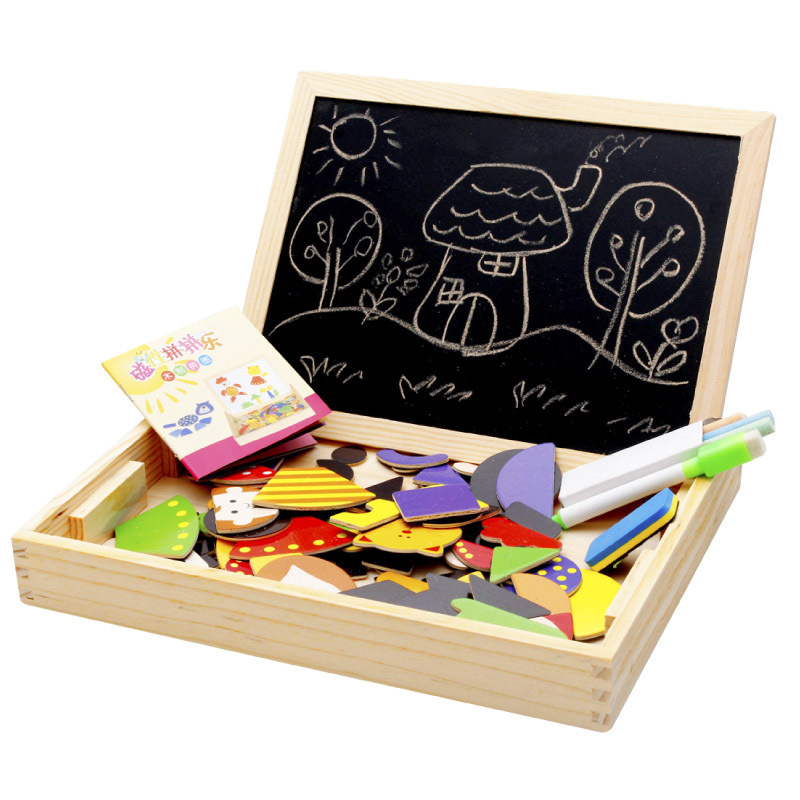 Children's Puzzle Forest Animal Double-Sided Drawing Board Multifunctional Magnetic 3D Puzzle Model Wooden Educational Toys