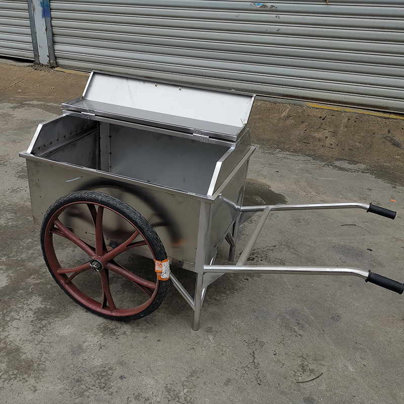环卫不锈钢手推车建筑工地人力手翻两轮车带盖物业清洁手动推车