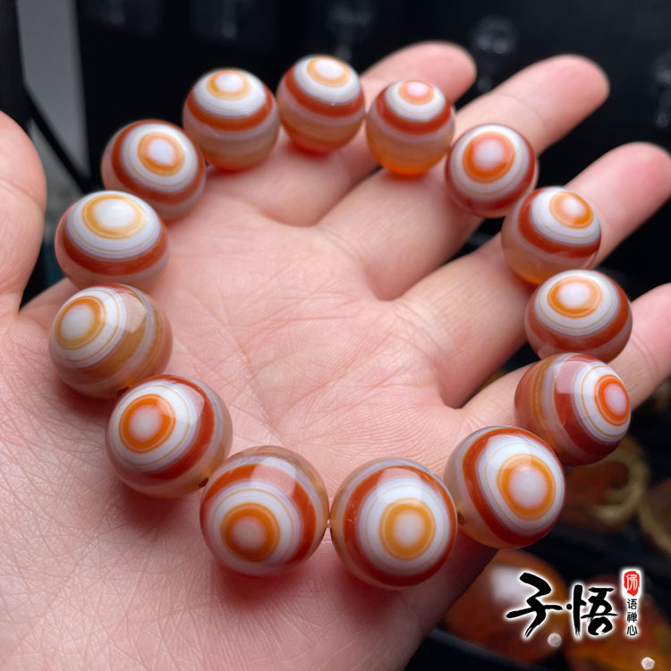 巴西同料缠丝玛瑙天眼手串 红眼药师天珠16mm时尚男女款饰品