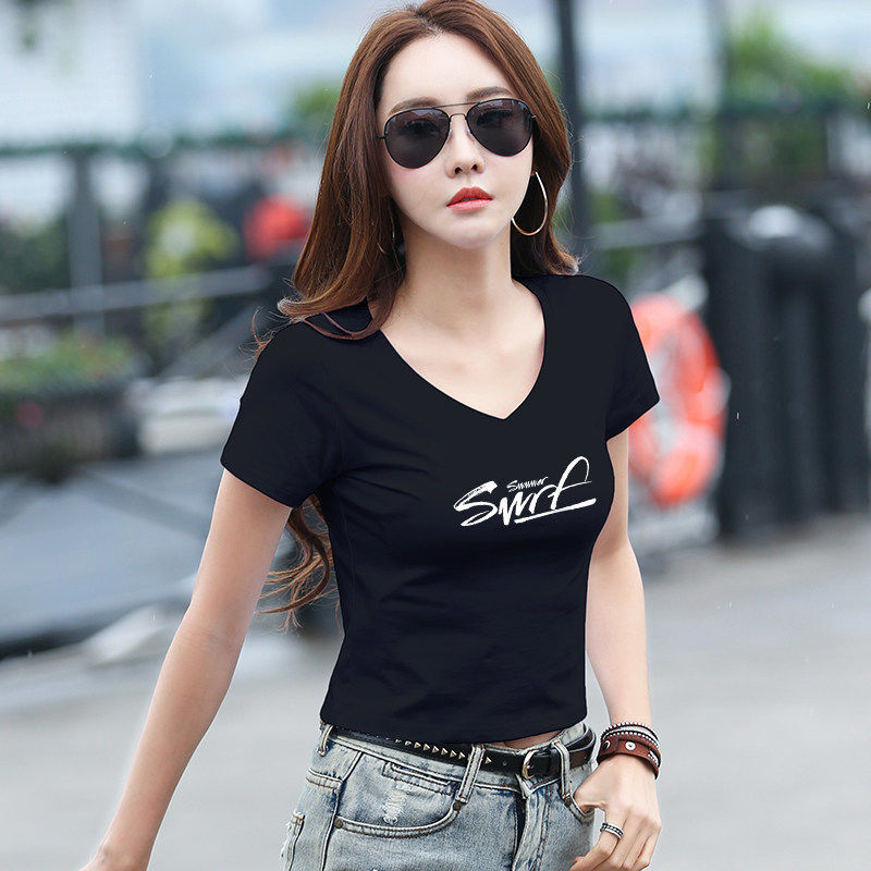 高腰t恤女漏肚脐短袖夏装新款短款t恤女紧身短袖露脐上衣