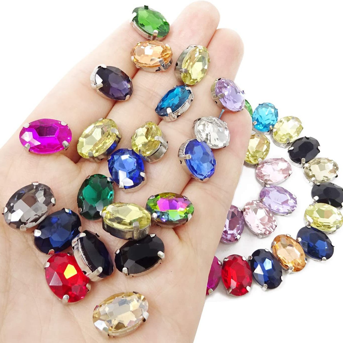 Cross-Border Crystal Rhinestone DIY Accessories Stainless Steel Base Support Egg-Shaped D Claw Hand Sewing Glass Diamond Crystal Manicure Jewelry Mixed