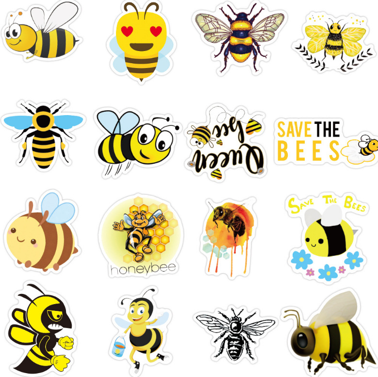 50 Sheets Little Bee Insect Graffiti Stickers Decorative Suitcase Skateboard Notebook Animal Stickers Waterproof Stickers