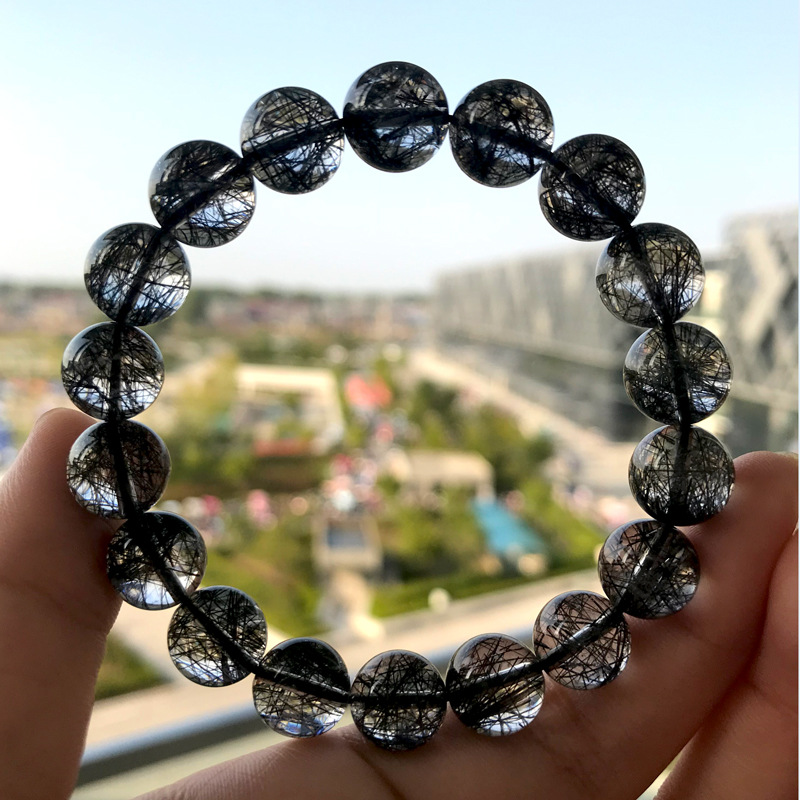 0成交2件天然绿发晶手链墨绿色顺发猫眼通透男女108颗绿碧玺幽灵水晶