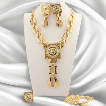 跨境印度镀金镶钻新娘饰品四件套项链耳环手镯戒指首饰现货批发