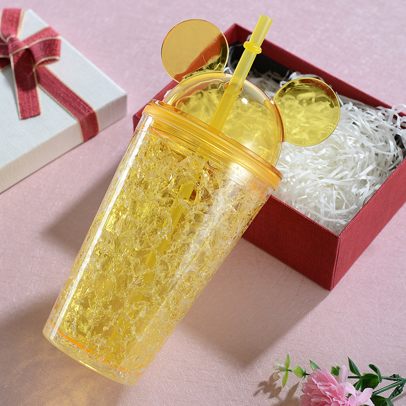 Y182 Creative Mickey Ice Cool Cup High-Looking Double Plastic Straw Cup Mickey Plastic