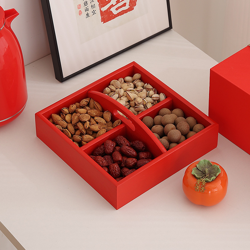 Storage Box Bamboo Candy Box Dried Fruit Box Wedding Home Snacks Candy Nut Snack Portable Compartment Fruit Box