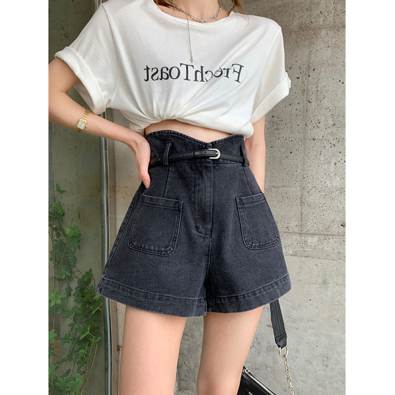 Summer Korean Style 2022 New Design Sense Workwear Wide-Leg plus Size Denim Shorts Women's High Waist All-Matching Slimming Hot Pants