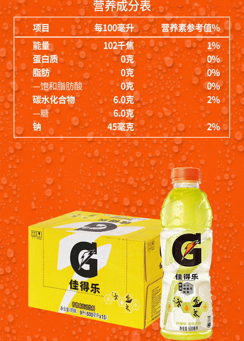 批发佳得乐运动饮料600ml*15瓶整箱流汗加班备用