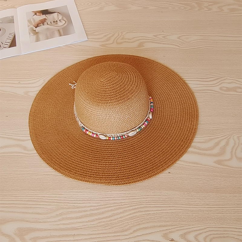 New Ethnic Style Large Flat Brim Sun Hat Women's Summer Outdoor Travel Sun Protection Hat Seaside Vacation Beach Hat