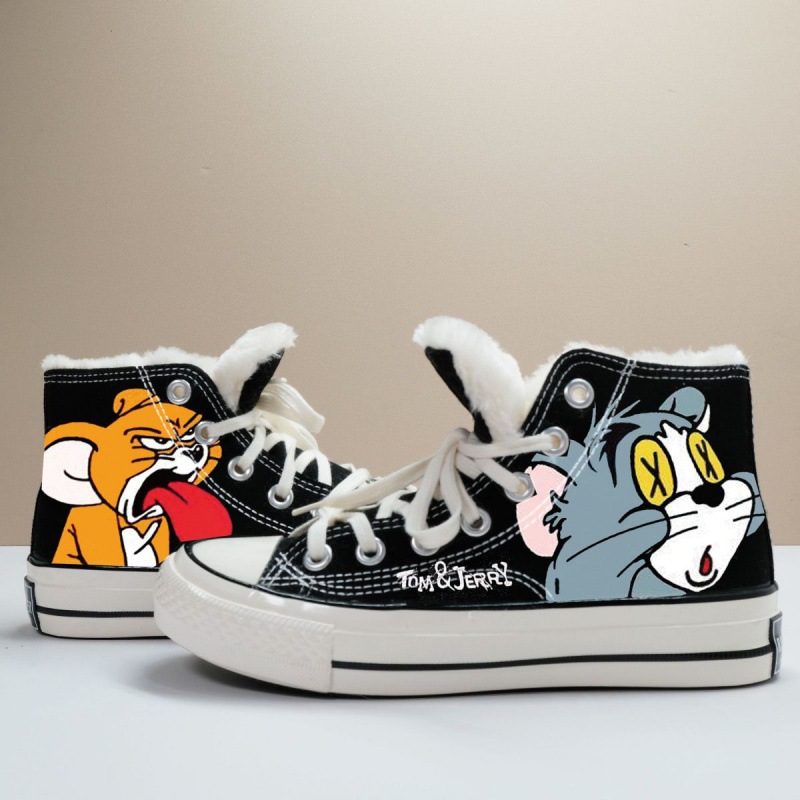 秋冬新款猫和老鼠联名男高帮帆布鞋女韩版潮流百搭学生情侣鞋ins 图片