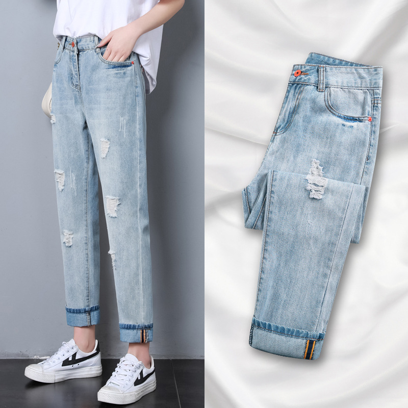  Ripped Jeans for Women Spring/Summer 2022 New oose High Waist Cropped Harem Straight Daddy Pants Women Wide eg