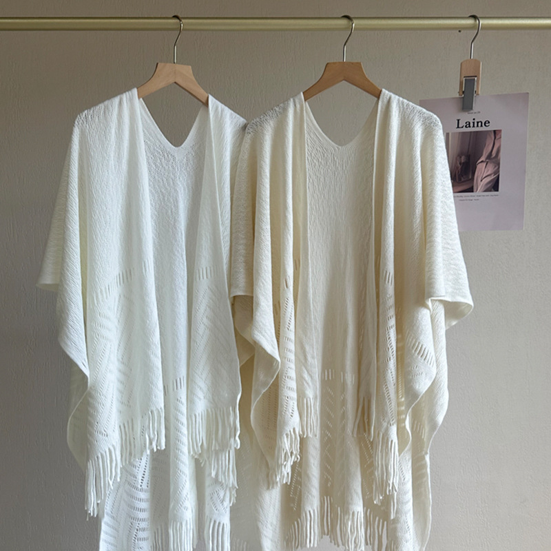 新款旗袍披肩小清新文艺百搭空调披肩镂空外搭旗袍开衫流苏披肩