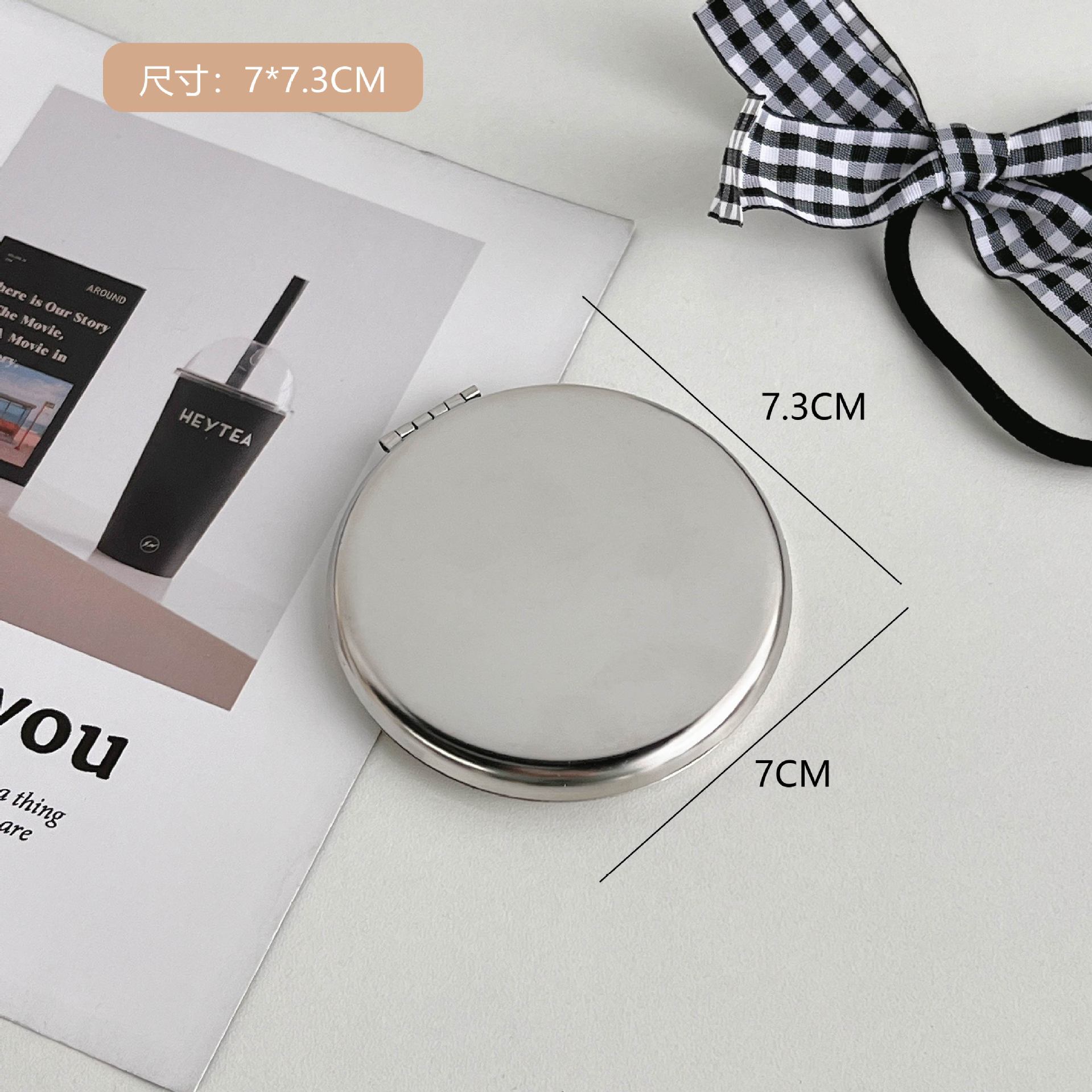 Stainless Steel Makeup Mirror Shatter-Resistant Portable Mirror Laser Logo Lettering Ins Handheld Double-Sided Folding Mirror