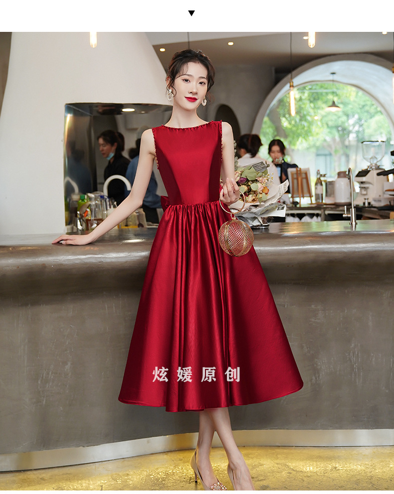 钉珠敬酒服新娘2022新款订婚小礼服连衣裙酒红色日常可穿春季