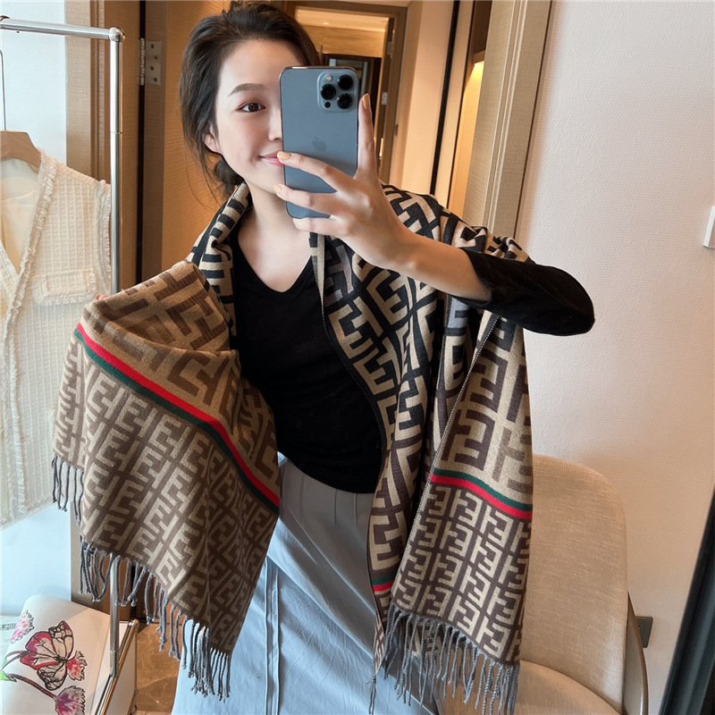 New Printed Letters Fashion Artificial Cashmere Scarf Women's Thickened Double-Sided Air Conditioning Shawl Student Scarf Outer Decoration