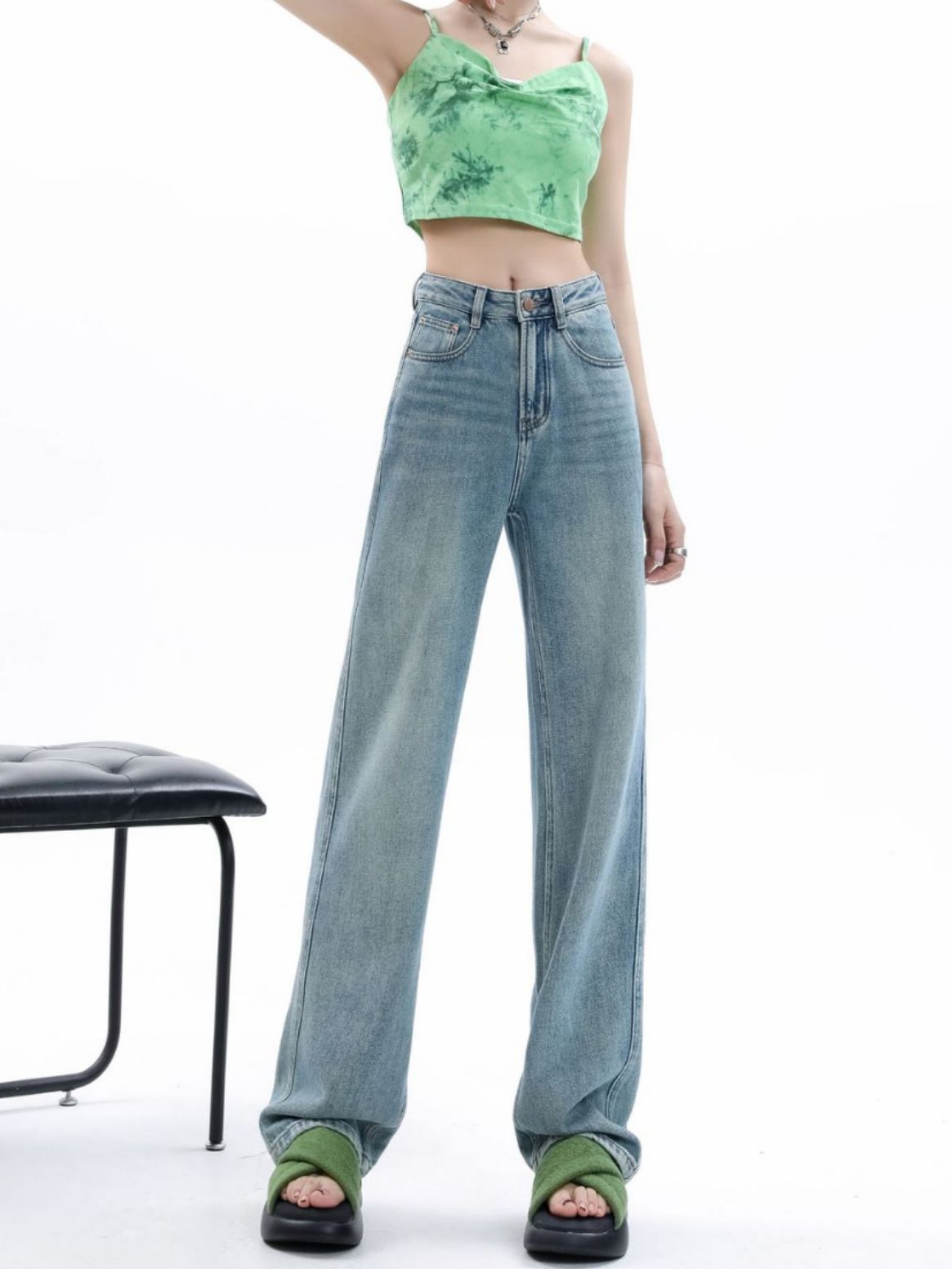 Light-Colored Narrow Wide-Leg Jeans for Women Spring and Summer 2023 New Small High Waist Drooping Spring Straight Pants
