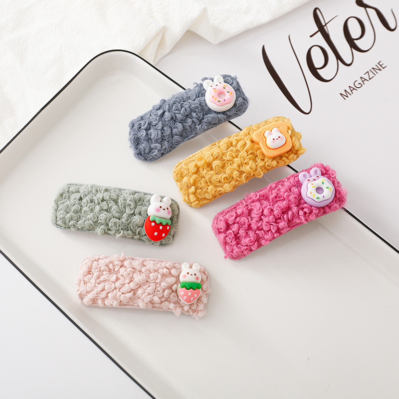 Lamb Wool Barrettes Women's Furry Hairpin Side Clip Forehead Bang Clip Cute Bunny Children's Bb Clip Headdress