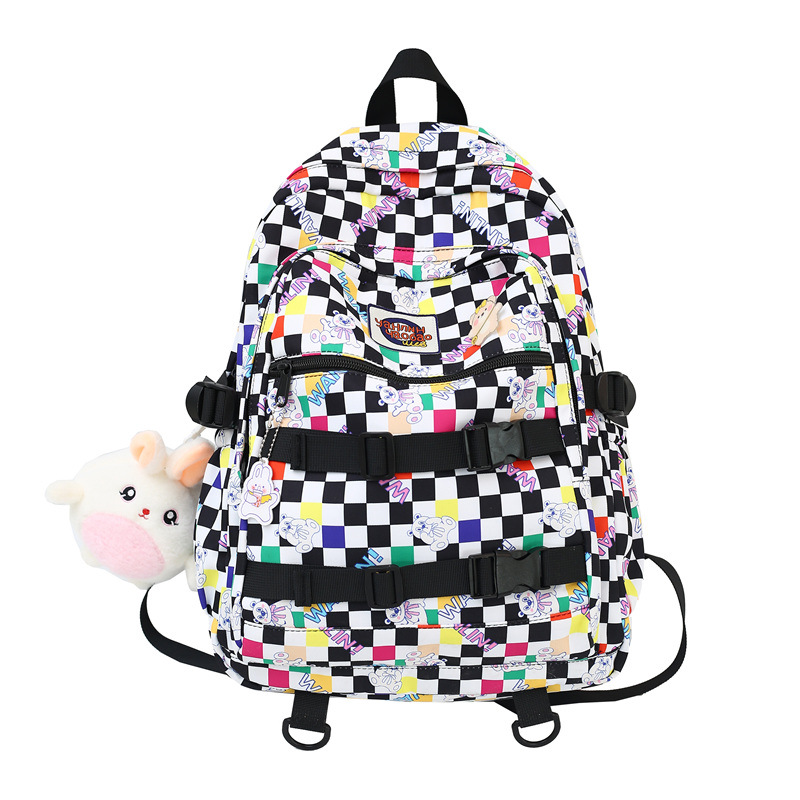 New Schoolbag Women's Korean-Style Chessboard Plaid Workwear Backpack Ins Japanese Junior High School High School and College Student Backpack Wholesale