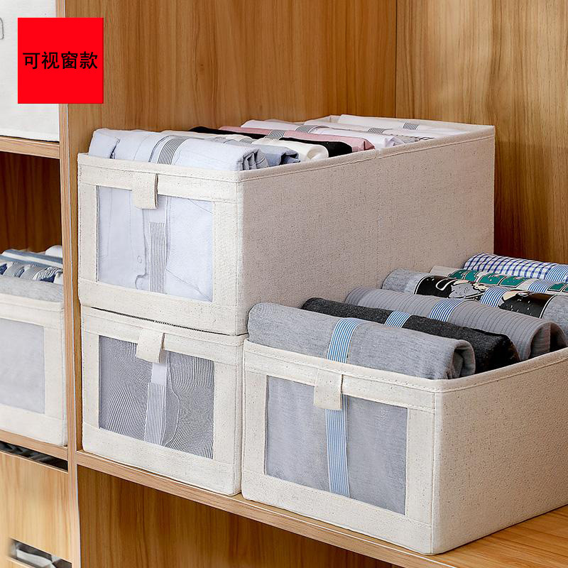 Cotton and Linen Fabric Storage Visual Window Storage Box Drawer Clothes Finishing Household Large Foldable