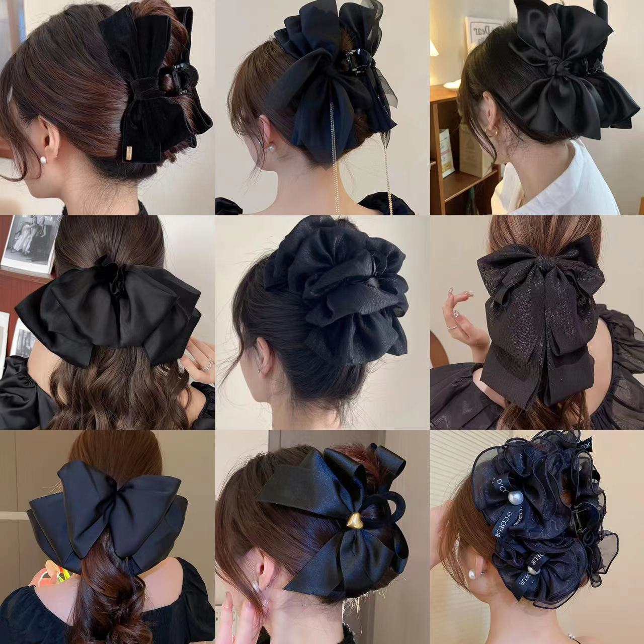 black bow claw clip high sense exquisite and versatile ribbon hairpin female back head shark clip hairware wholesale