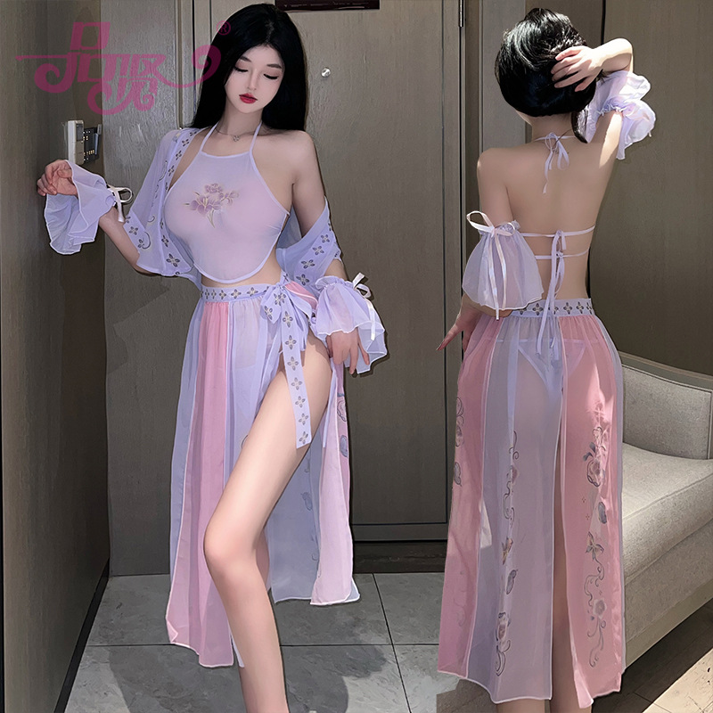 Pinxian Sexy Lingerie Women's Retro See-through Sexy Hanfu Uniform Role-Playing Suit Apron Temptation 2328