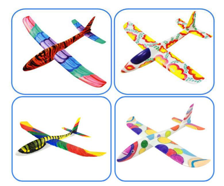 大号手抛涂鸦白色diy泡沫小飞机弹射滑翔儿童玩具飞行器航模批发