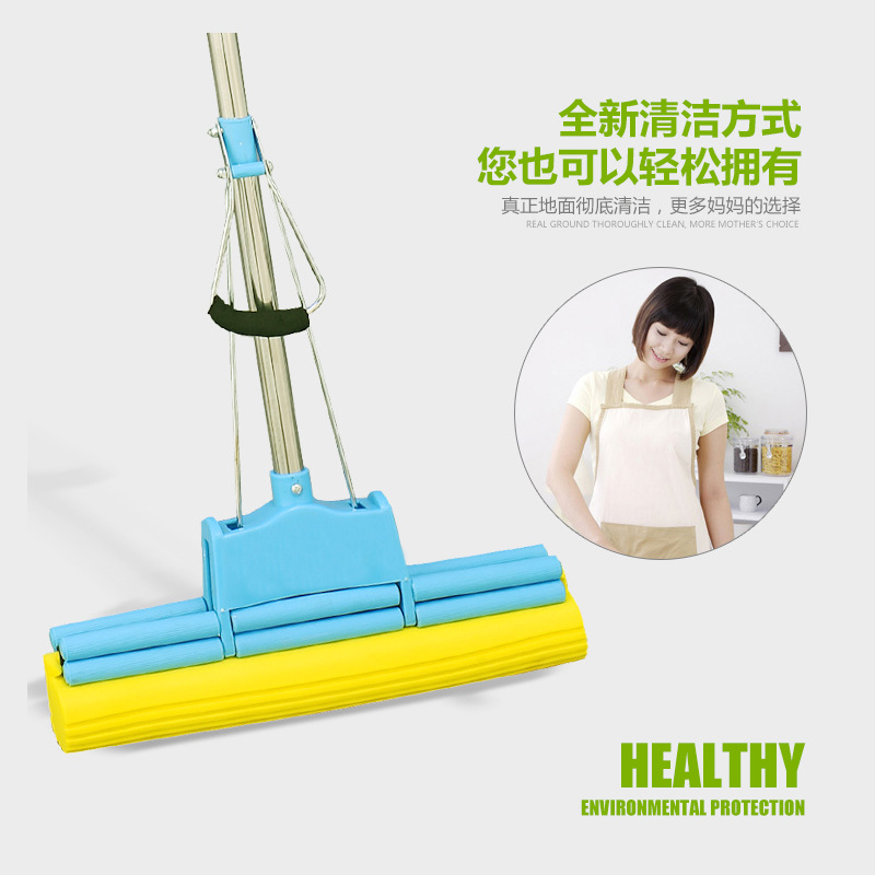 Wholesale 27 Stainless Steel Telescopic Roller Water Mop PVA Mop Hand Wash-Free Absorbent Sponge Dual-Use Replacement Mop