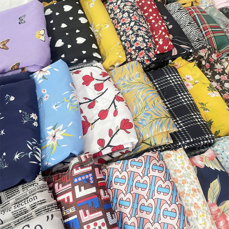 真丝印花面料不透做衣服衬衫连衣裙布头处理价布料批发特价清仓